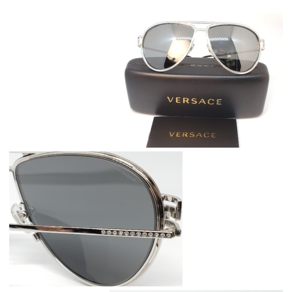 Versace Sunglasses Silver MirroredCrystals Aviator - Picture 5 of 8